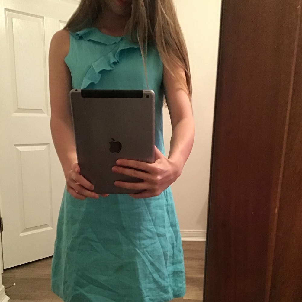 Ruffled Lenin aqua dress